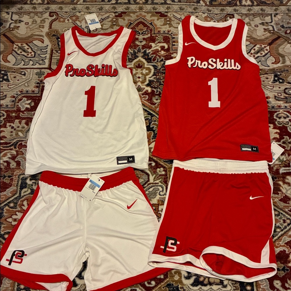 Nike ProSkills Red & White Basketball Jerseys and Shorts Bundle of 4